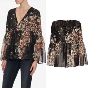 Intermix Kenai Babydoll Blouse Small 100% Silk Floral Sheer Boho Whimsigoth